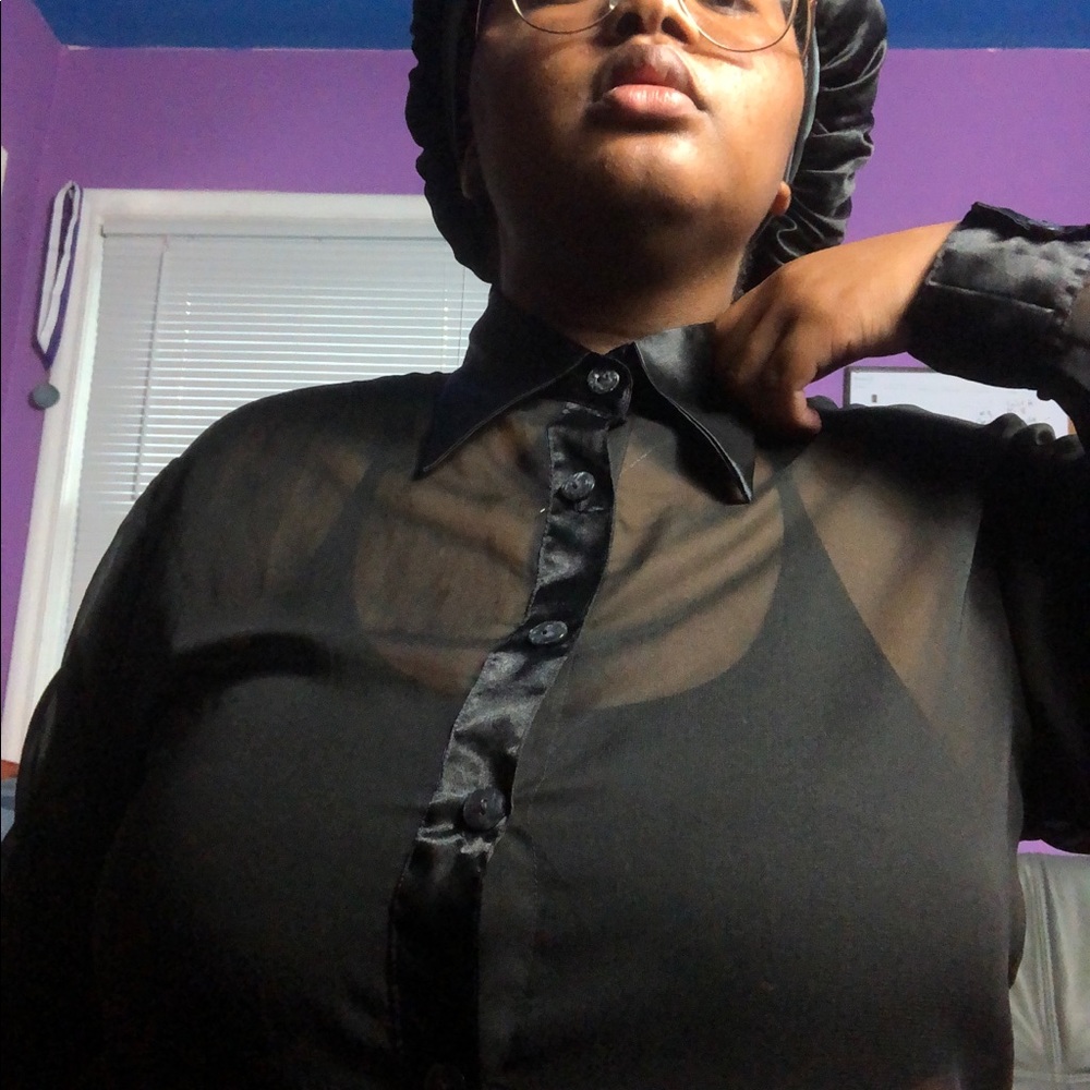 Black Sheer Organza Blouse w/h Black Trimming
